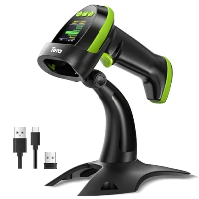 Imagen de Tera Escáner de códigos Barras inalámbrico 2D con Soporte: versión Pro Pantalla configuración Digital y Teclado Funciona Bluetooth 2,4 G Wireless Cable USB Mano Extra rápido HW0009 Z