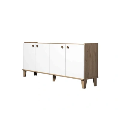 Imagen de Niden Aparador de 4 puertas 180cm Blanco y madera roble claro Menzzo