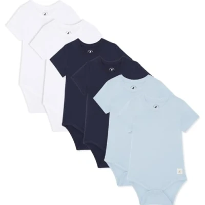 Imagen de Bramble &amp; Bear Body Bebé Manga Corta (Pack de 3/6) Unisex Algodón Orgánico para Bebés 0 a 3 años, Suave, Cómodo y Bonito, Azul/Blanco 6), 6 meses