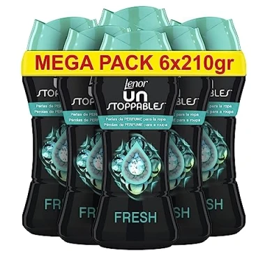 Imagen de LENOR, Unstoppable Perlas de Perfume para la Ropa, 93 Lavados, Suavizante Potenciador Frescor el Lavado, Fragancia Fresca, 6 x 210 gr