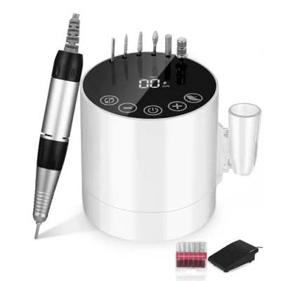 Imagen de Torno para Uñas Profesional, 35000 RPM, Limas de Profesionales, Nail Drill, Lima Electrica con Pedal y 6 Brocas, Limador Elec