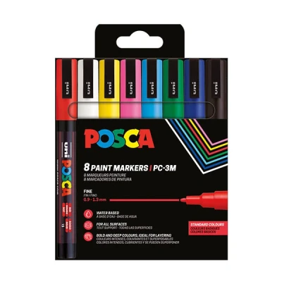 Imagen de POSCA uni ball 186508 Marcador con punta fina redonda, set de 8, colores básicos