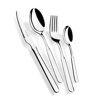 Imagen de MONIX Milan Set de cubiertos 24 piezas con cuchillo chuletero, acero inoxidable 18/10, diseño contemporaneo, acabado pulido brillante, espesor 2 mm (6 comensales)