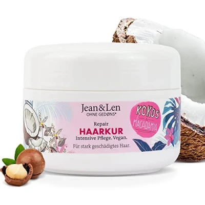 Imagen de Jean &amp; Len Repair Tratamiento Capilar Aceite de Coco y Macadamia, para cabellos severamente dañados, contrarresta la rotura capilar, sin parabenos ni siliconas, vegano, 250ml