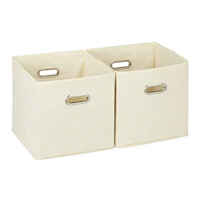 Imagen de Relaxdays Cajas de almacenaje, Set dos cestas, Sin tapa, Con asas, Plegable, Cuadrado, 30 cm, Beige
