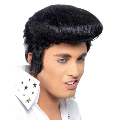 Imagen de Smiffys Peluca deluxe de Elvis, Negra, con tupé alto y patillas