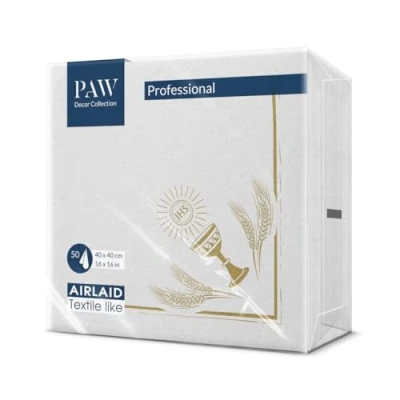 Imagen de PAW Servilletas Papel Airlaid (40 x 40 cm) I 50 Piezas de Tela Perfecto para Comunión, Confirmación, Bautizo Decoración Mesa Mi Primera Comunión Oro