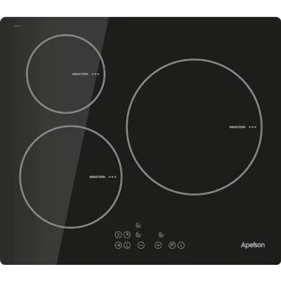 Imagen de Apelson Placa de Inducción AIT 3602 con 3 Zonas Cocción Control Táctil 9 Niveles Potencia Detección recipiente Ancho 59 cm 5,8 kW Color Negro
