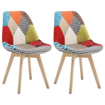 Imagen de WOLTU Silla Patchwork de Comedor Nórdica Pata Madera Maciza con Respaldo Pack 2 Multicolor Cocina Colores BH29pw
