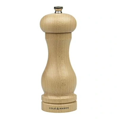 Imagen de Cole &amp; Mason HA0624P Beech Capstan Molinillo de Pimienta, Madera Clara, Precision+/Molienda Ajustable, Haya Natural, 165mm, Incluye 1 x Molino