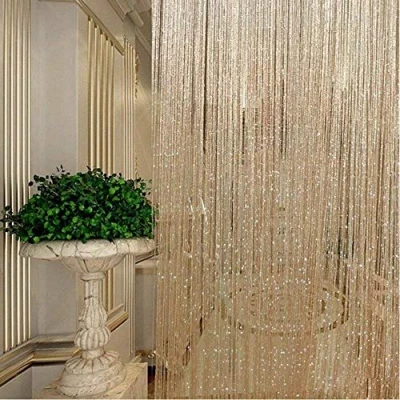 Imagen de TRIXES Cortina de Hilo (Oro) Divisor Puerta Gota Rocío 90 x 200 cm Cadena Plata y Panel Ventana Le Ayudará a Mantener Alejadas Las Indeseadas Moscas