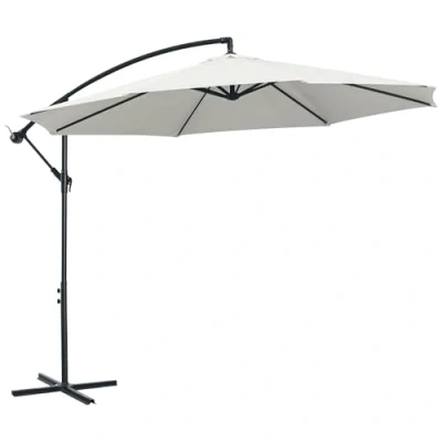 Imagen de Outsunny Sombrilla de Jardín Ø300x250 cm Parasol Excéntrico Inclinable con Manivela Base Cruzada y Soporte Acero Protección Solar para Terraza Exterior Crema