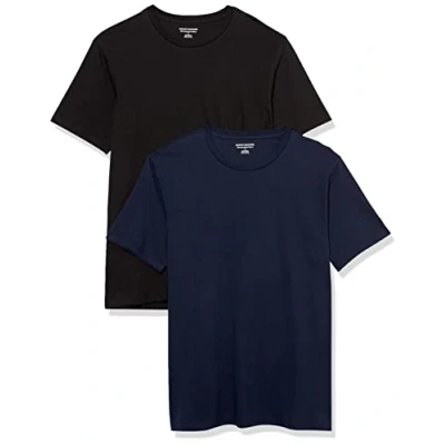 Imagen de Amazon Essentials Camiseta de Manga Corta, Cuello Redondo y Corte Ajustado Hombre, Pack 2, Azul Marino/Negro, L