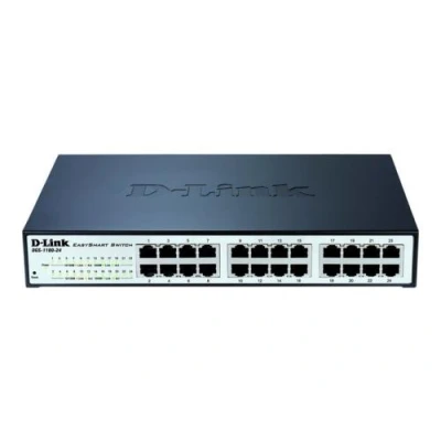Imagen de D Link DGS 1210 24 Switch Puertos Gigabit y 4 SFP Combo 10/100/1000 Mbps (Altura 1U, VLAN Automática para Video Vigilancia Telefonía IP), Negro