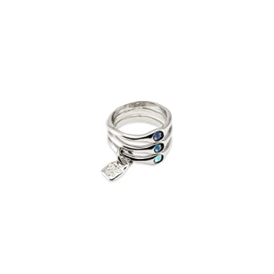 Imagen de UNO de 50 Anillo triple bañado en plata ley con cristales azules