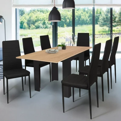 Imagen de IDMarket Mesa de comedor extensible rectangular Dona 6 8 personas, color negro, bandeja haya, 80 160 cm