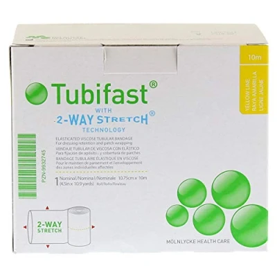 Imagen de Molnlycke Tubifast 2440 Línea amarilla con elástico en 2 direcciones, 10,75 cm x 10 m