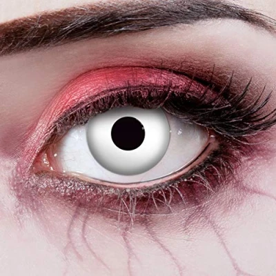 Imagen de aricona Kontaktlinsen Lentes de contacto blancas sin dioptrías color con efecto especial UV para Halloween, carnaval, disfraces, cosplay, 2 piezas