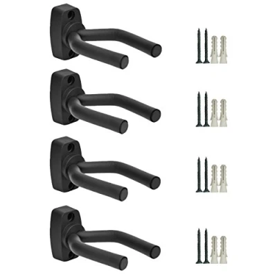 Imagen de 4 perchas para guitarra, soporte de pared, guitarra acústica, ukelele, bajo, mandolina banjo, ganchos negros (4)