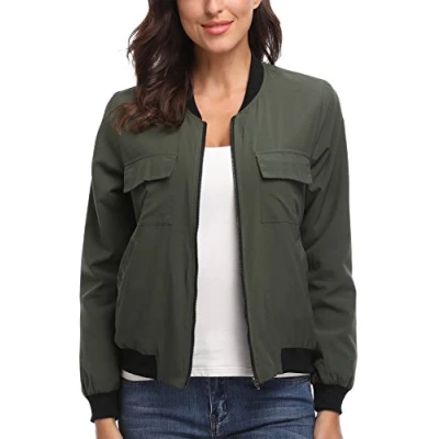 Imagen de MISS MOLY Chaqueta Mujer Bomber Manga Larga con Cremallera de Moda Militar Verde X Large