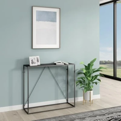 Imagen de [en.casa] Mesa Consola Mueble de Entrada Moderno Robusto para Oficina Pasillo Recibidor Montaje Rápido Acero 90 x 30 80 cm Negro