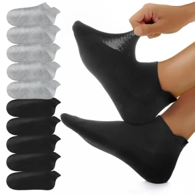 Imagen de YouShow Calcetines Tobilleros Hombre Mujer 10 Pares Algodon Antideslizantes Atléticos Respirable Running Deportivos Negro Gris 47 50