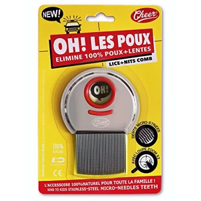 Imagen de OH! LES POUX Peine para eliminar 100% Piojos Liendres y Huevos Cepillo de Metal con Lupa Amplificadora Puntas Redondas