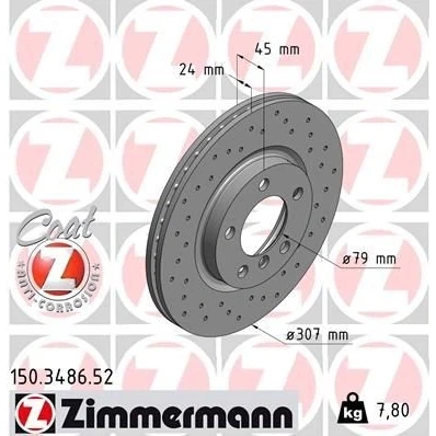 Imagen de ZIMMERMANN SPORT COAT Z 150.3486.52 Disco de freno 307 24 6/5 5 120 ventilación interna, perforado revestido altamente carbonizado MINI: Countryman