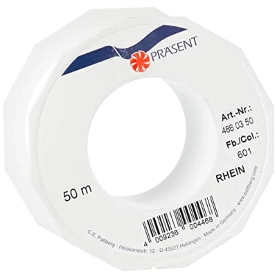 Imagen de PRÄSENT cordón RHEIN blanco, trenzado para regalos 50 m, paquetes y obsequios, 3 mm de ancho, accesorios decoración manualidades, cintas decorativas resistentes al desgarro