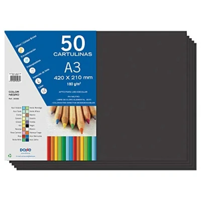 Imagen de Dohe Cartulinas A3 Color Negro para Manualidades e Impresión (50 uds.) 21x29,7 cm 180 g/m² Material de oficina