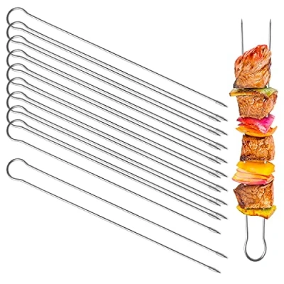 Imagen de 10 Piezas Pinchos Barbacoa Acero Inoxidable,Brochetas Largas para Carne y Verdura, Reutilizables,Barbacoa Brocheta en fiesta de 31cm Con una bolsa almacenamiento