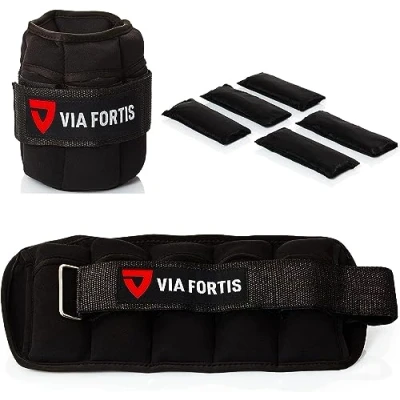 Imagen de VIA FORTIS Lastres Ajustables para Piernas y Brazos [Pack de 2] Ankle Weights Individualmente 5 Bolsas Peso Incluidas