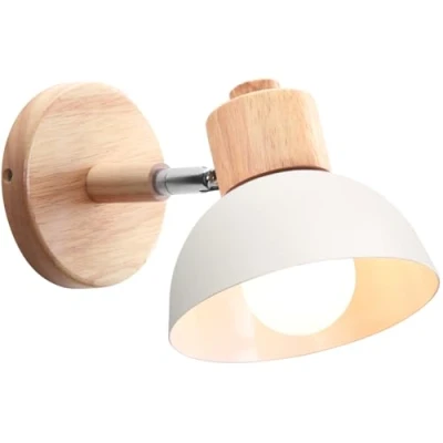 Imagen de iDEGU Aplique de Pared Moderno, Lámpara para Dormitorio Simple E27 Iluminación Interior Luz en Madera Hierro Ajustable Foco Pasillo Sala Estar (1 Pieza, Blanco)