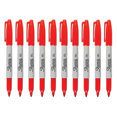 Imagen de Sharpie Marcadores permanentes Punta fina Tinta roja Paquete de 10