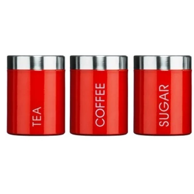 Imagen de Kabalo Rojo Conjunto de 3 té Café y Azúcar Botes Cocina Recipientes Tarros Pots (10 cm x 12 cada uno) [Red Set of Tea Coffee &amp; Sugar Canisters Kitchen Storage Containers Jars (10cm 12cm each)]