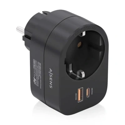 Imagen de REGLETA PARED AISENS 1 TOMA USB C 20W PD3.0 A QC3.0 NEGRO