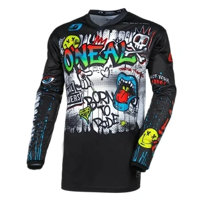 Imagen de O&#039;Neal Maillot Motocross Manga Larga MX Enduro Protección Acolchada Codos Cuello en V Transpirable Element Joven Rancid V.24 Negro Blanco Talla S