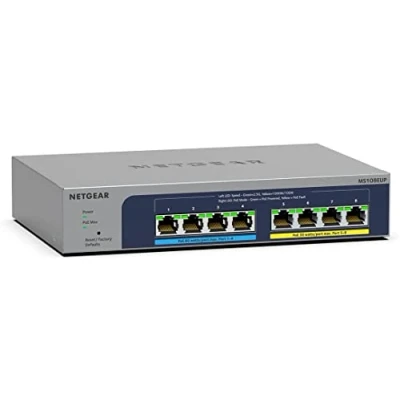 Imagen de NETGEAR Switch de 8 Puertos y 2,5 GB MS108EUP PoE Plus Ultra60 multigigabit gestionado 4 PoE+/++ a 230 W Sin Ventilador, conectividad Punto Acceso WiFi 6 , ProSAFE