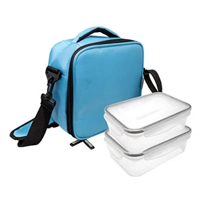 Imagen de NERTHUS FIH 689 Lunch Bag Azul Claro + 2 herméticos de 500 ml y 1000 ml, Mediano Grande, 22 x 12 cm