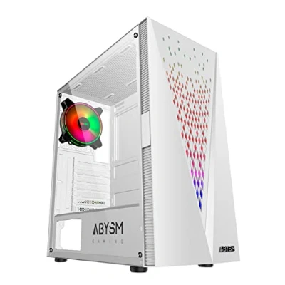 Imagen de ABYSM Gaming Caja PC Gamer Danube KOLPA Blanca ATX, con Panel de Vidrio Templado, 1 x USB 3.0 y 2 2.0, Conectores, Filtro Superior Ventilador Silencioso 12 cm