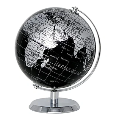 Imagen de Exerz 14cm Globo Terráqueo Mapa en Inglés Decoración de Escritorio educativa/geográfica/Moderna con una Base Metal Negro Metálico Diámetro: