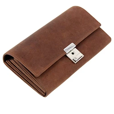 Imagen de ALASSIO 42198 Cartera de Camarero con Cadena Metal y mosquetón, Piel auténtica, Monedero 6 Compartimentos para Billetes Compartimento Monedas, Aprox.