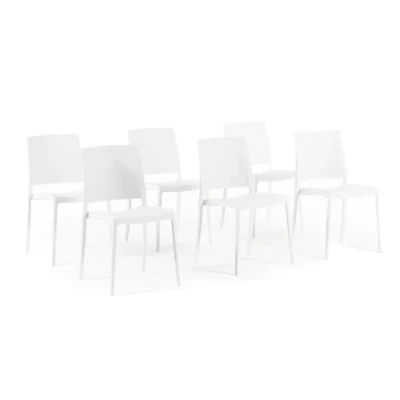 Imagen de SIEDITI FUORI E DENTRO Sillas apilables de polipropileno con fibra vidrio para exterior/jardín o interior, impermeables y resistentes, diseño moderno minimalista Maria (6, blanco)