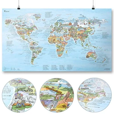 Imagen de Hiking Map by Awesome Maps Mapa mundial ilustrado para excursionistas y exploradores reescribible 97.5 x 56 cm