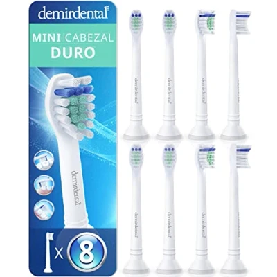 Imagen de Pack con 8 cabezales demirdental compatibles los recambios de Philips Sonicare, mini, cepillos dureza duro, Blanco, corresponde a HX7048