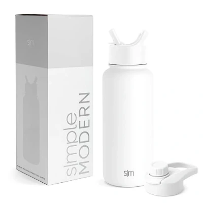 Imagen de Simple Modern Botella Agua Acero Inoxidable con Pajita y Tapa para Beber de Golpe Térmica Aislada Deportes Gimnasio Summit 950ml Winter White