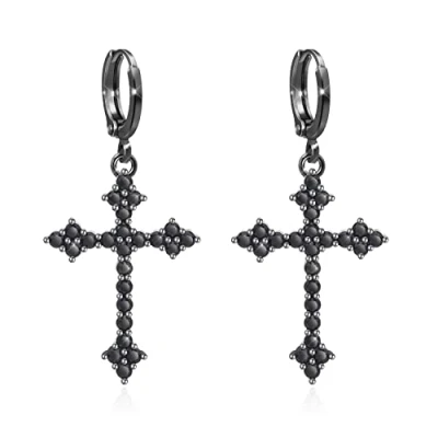 Imagen de KristLand Pendientes de plata con circonitas cúbicas elegantes y sensuales, cruz gótica, chapados en oro blanco 18 quilates, para mujer., Metal