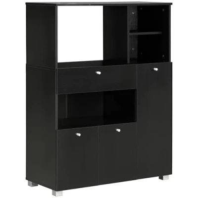 Imagen de HOMCOM Mueble Auxiliar de Cocina para Microondas Aparador con Cajón Estantes 3 Puertas Compartimientos Diseño Anti vuelco Comedor 90x40x120 cm Negro