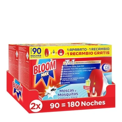Imagen de Bloom Max insecticida eléctrico Líquido (2 aparatos + 4 recambios), eléctrico, antimosquitos contra mosquitos común y tigre moscas
