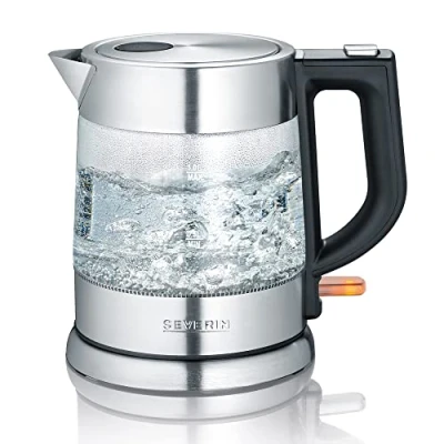 Imagen de SEVERIN hervidor de agua cristal, jarra para hervir con conexión inalámbrica, potente y compacta, eléctrico filtro antical, acero inoxidable/negro, WK 3468